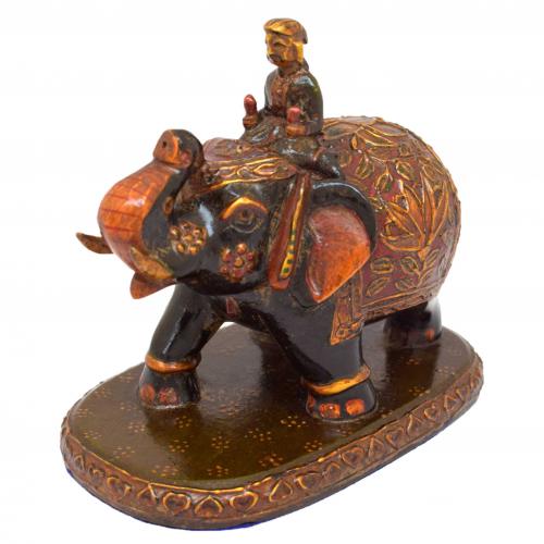WOODEN ELEPHANT RIDER PAINTED