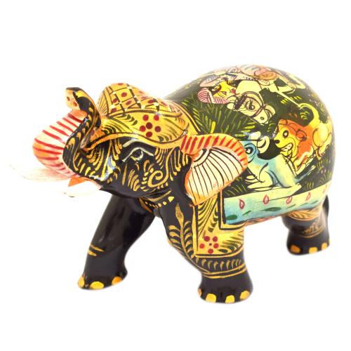 WOODEN ELEPHANT MINIATURE PAINTED
