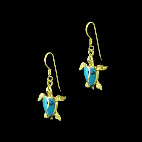 GOLD PLATED HANGING EARRINGS WITH TURQUOISE STONE