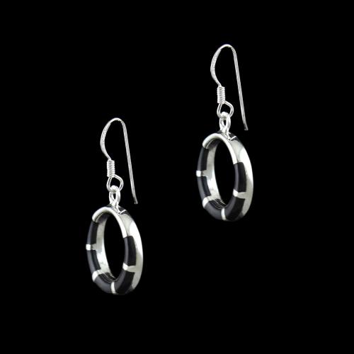 OXIDIZED SILVER BLACK SPINEL HANGING EARRINGS