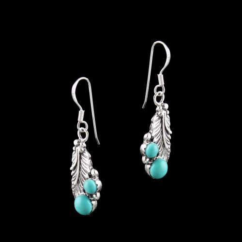 OXIDIZED SILVER TURQUOISE HANGING EARRINGS