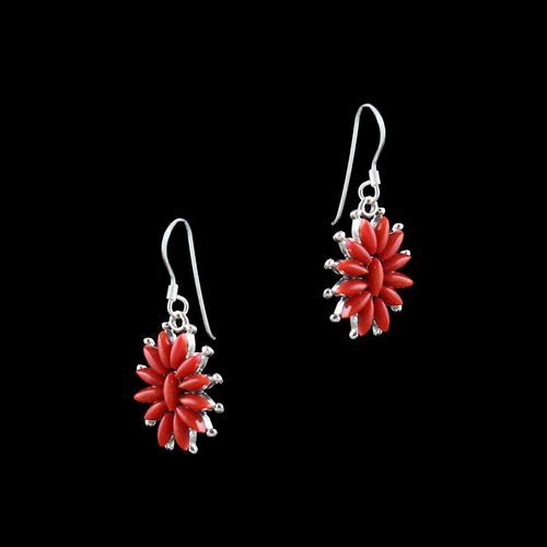 OXIDIZED SILVER CORAL HANGING EARRINGS