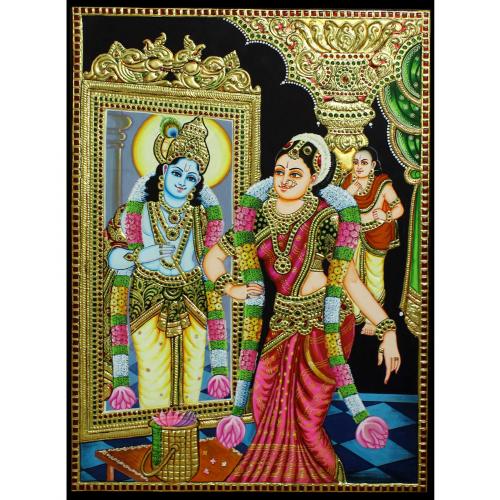 TANJORE PAINTING AANDAL WITH RANGAMANAR REFLECTION
