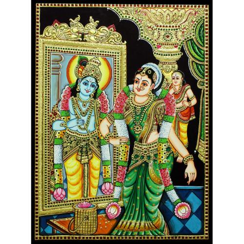 TANJORE PAINTING AANDAL WITH RANGAMANAR REFLECTION