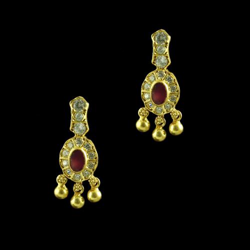 GOLD PLATED RUBY AND CZ EARRINGS