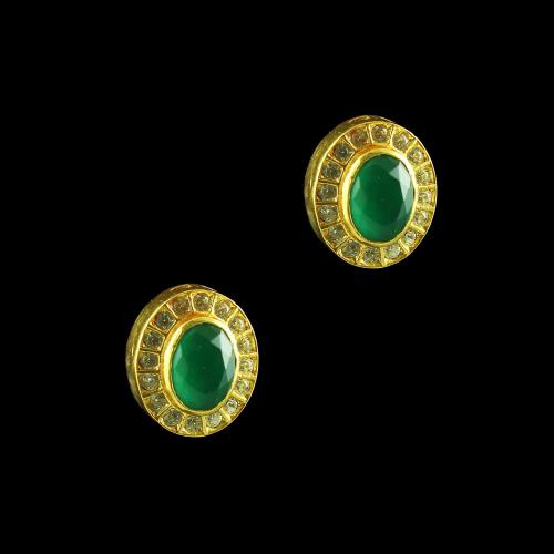 GOLD PLATED RUBY AND EMERALD OVAL EARRINGS