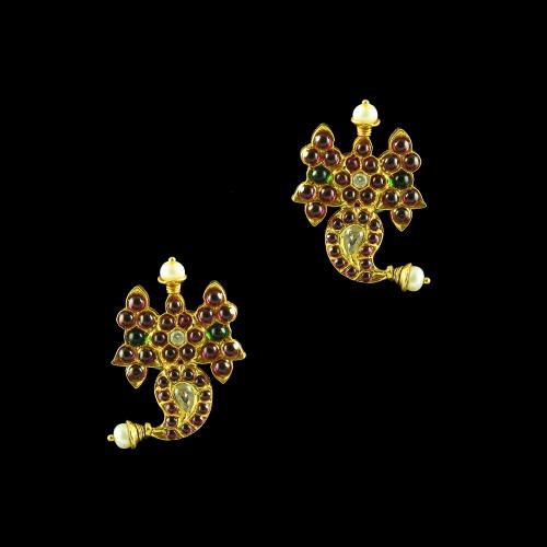 GOLD PLATED MANGO EARRINGS WITH MULTI COLOR STONES