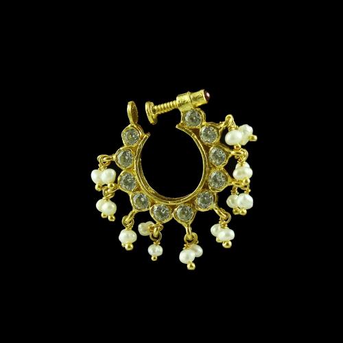 GOLD PLATED CZ AND PEARL NOSE RING
