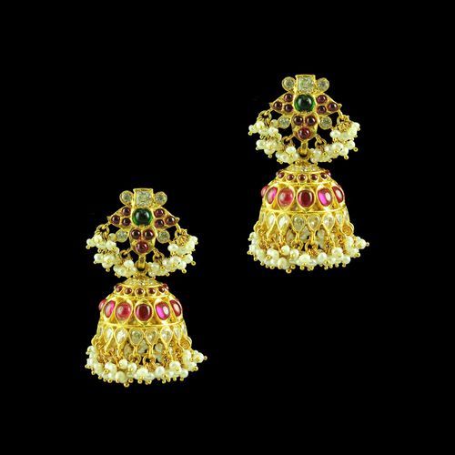 GOLD PLATED MULTI COLOR STONE JHUMKA EARRINGS