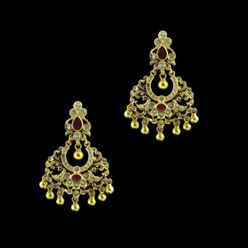 GOLD PLATED CZ AND RUBY CHANDBALI EARRINGS