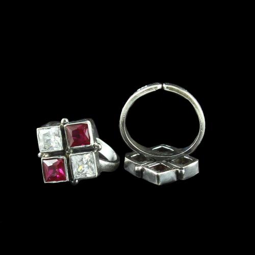 OXIDIZED SILVER RED AND WHITE CZ TOE RINGS