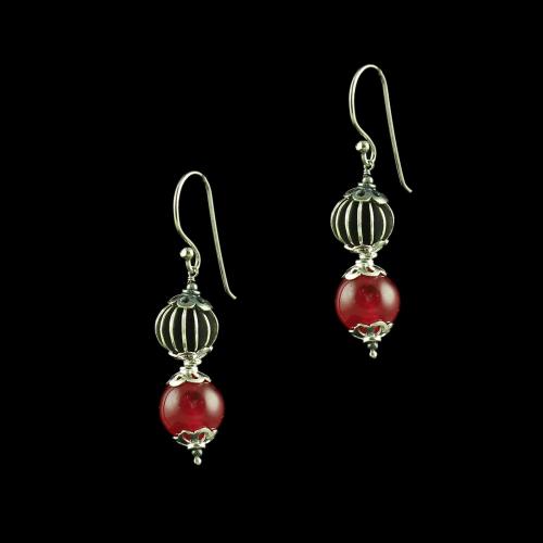 OXIDIZED SILVER HANGING EARRINGS WITH RED ONYX STONE