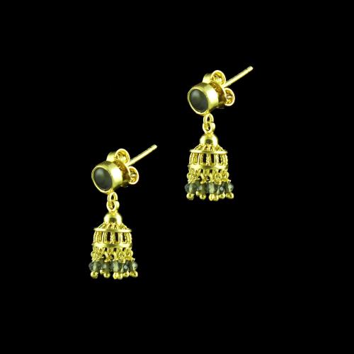 GOLD PLATED JHUMKAS WITH MONALISA STONES
