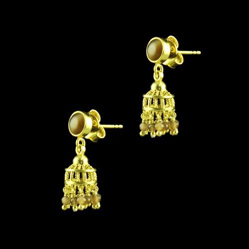 GOLD PLATED JHUMKAS WITH MONALISA STONES