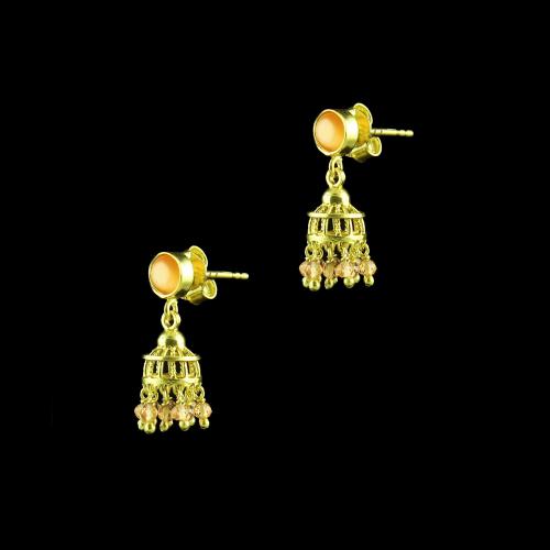 GOLD PLATED JHUMKAS WITH MONALISA STONES