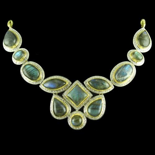 GOLD PLATED NECKLACE WITH CZ LABRADORITE STONES