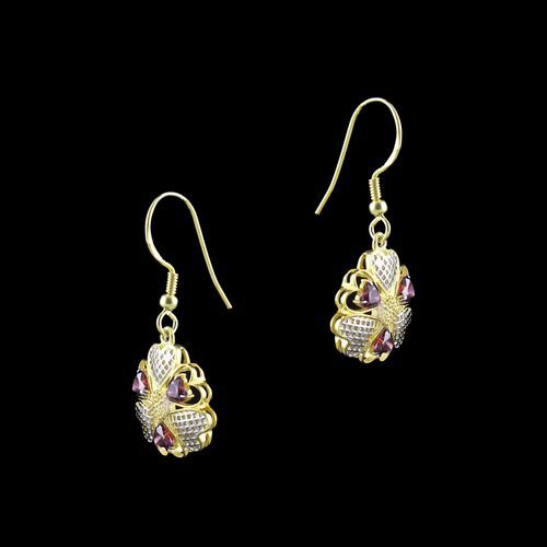 GOLD PLATED RED SWAROVSKI  HEART EARRINGS