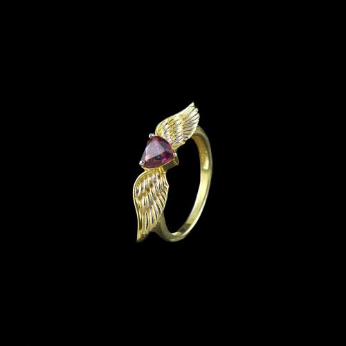 GOLD PLATED RED SWAROVSKI FLYING HEART RING