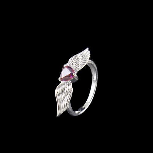 SILVER RED SWAROVSKI FLYING HEART RING