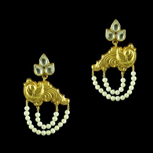 GOLD PLATED OXIDIZED PEACOCK KUNDAN  EARRINGS WITH PEARL