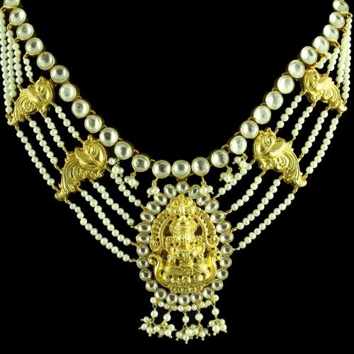 GOLD PLATED OXIDIZED LAKSHMI DESIGN KUNDAN  NECKLACE WITH PEARL
