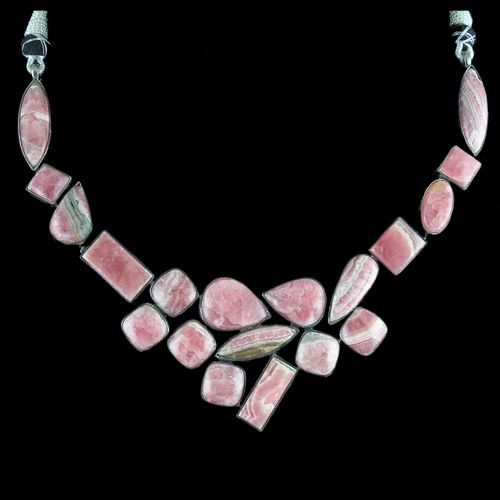 OXIDIZED SILVER RHODOCHROSITE STONE NECKLACES
