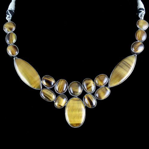OXIDIZED SILVER TIGERS EYE STONE NECKLACES