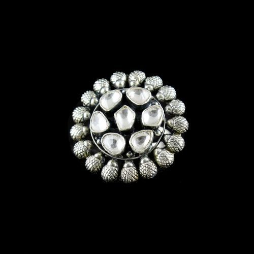 OXIDIZED SILVER KUNDAN RING