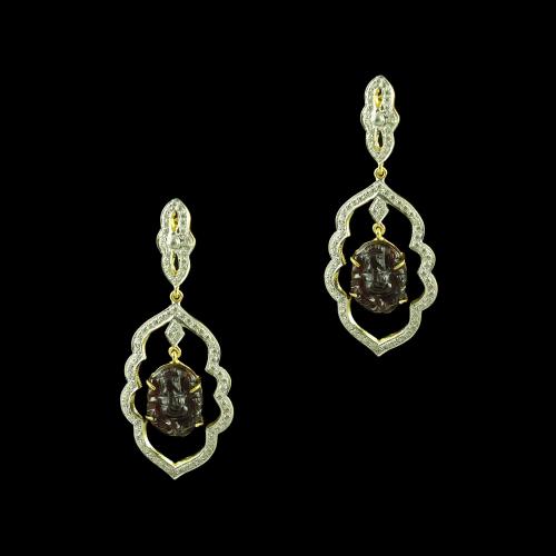 GOLD PLATED CURVED GANESHA CZ EARRINGS