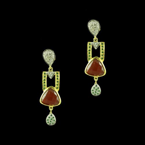GOLD PLATED CZ AND ONYX STONE EARRINGS