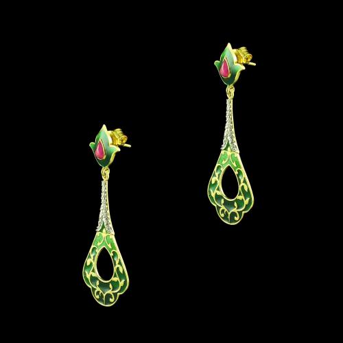 GOLD PLATED CZ WITH ENAMEL EARRINGS