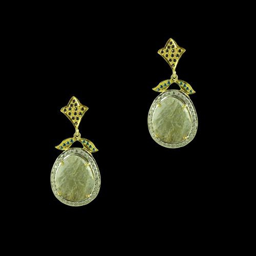 GOLD PLATED CURVED FLORAL  AGATE AND CZ  EARRING