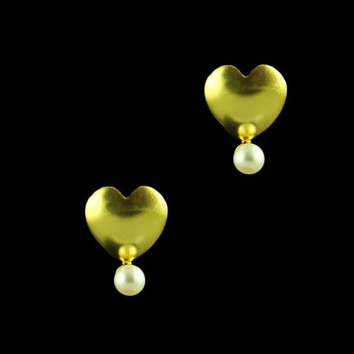 GOLD PLATED HEART SHAPE WITH PEARL EARRINGS