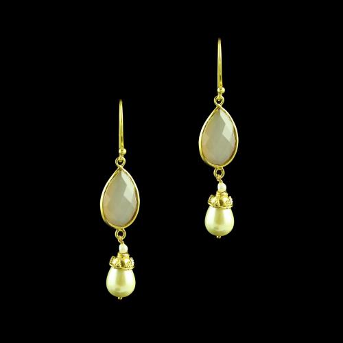 GOLD PLATED OXIDIZED HANGING EARRINGS WITH PEARL
