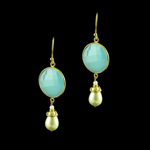 GOLD PLATED OXIDIZED HANING EARINGS WITH PEARL