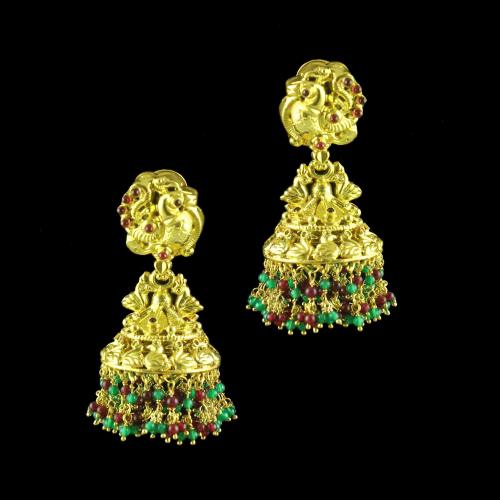 GOLD PLATED JHUMKAS JEAD AND GARNET EARRINGS