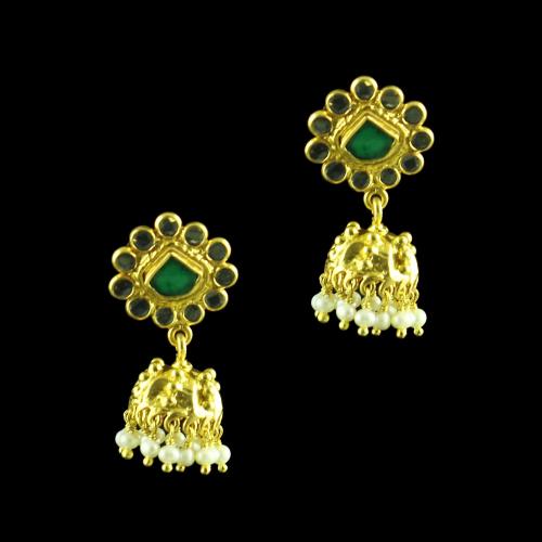 GOLD PLATED JHUMKAS WITH CRYSTAL AND PEARL EARRINGS
