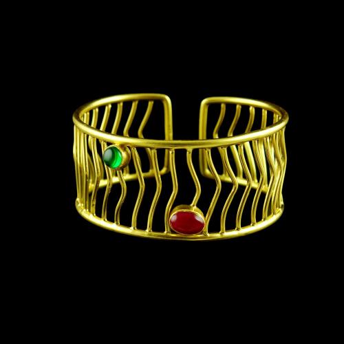 GOLD PLATED GREEN  AND ONYX BANGLE