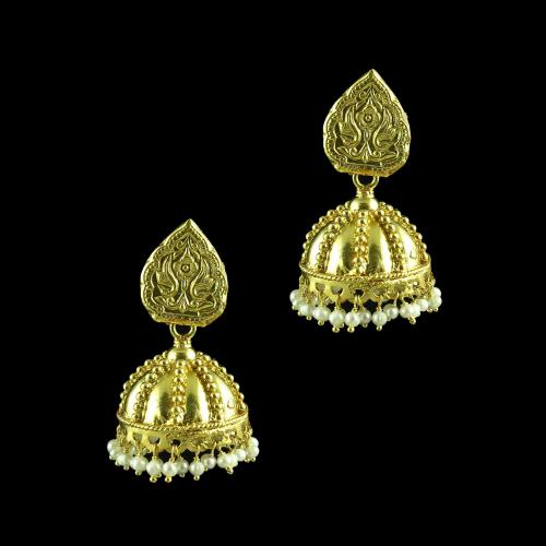 GOLD PLATED JHUMKAS WITH PEARL EARRINGS