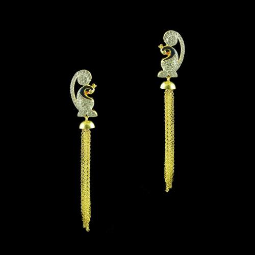 GOLD PLATED PEACOCK CZ EARRINGS