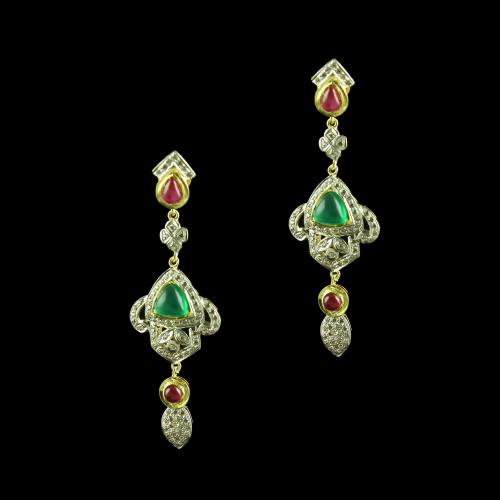 GOLD PLATED GREEN ONYX AND CZ EARRINGS