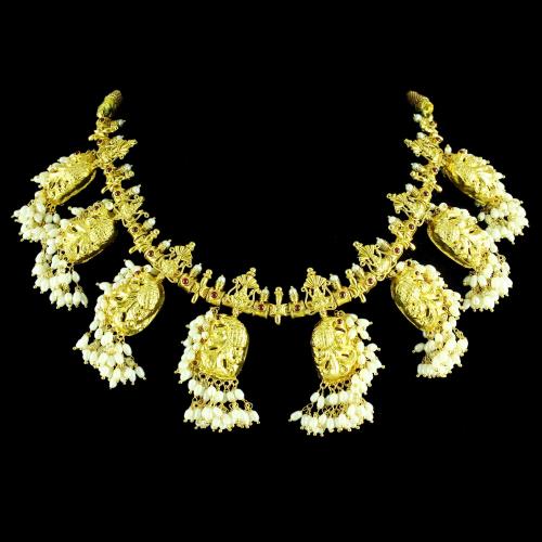 GOLD PLATED PEACOCK NAKSHI WITH PEARL NECKLACES