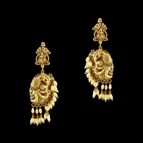 GOLD PLATED PEACOCK  NAKSHI WITH PEARL EARRINGS