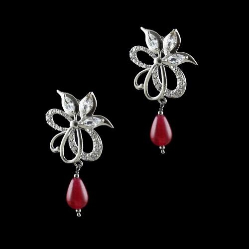 STERLING SILVER WITH CZ AND RUBY EARRINGS