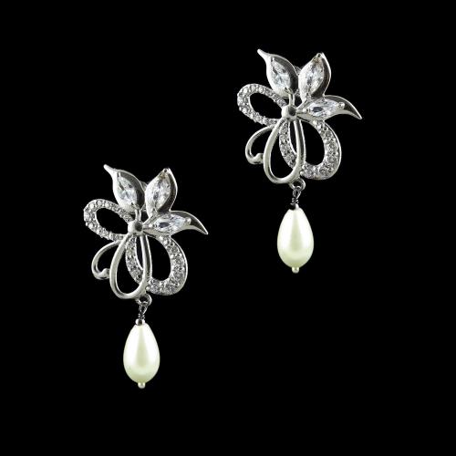 STERLING SILVER CZ AND PEARL EARRINGS