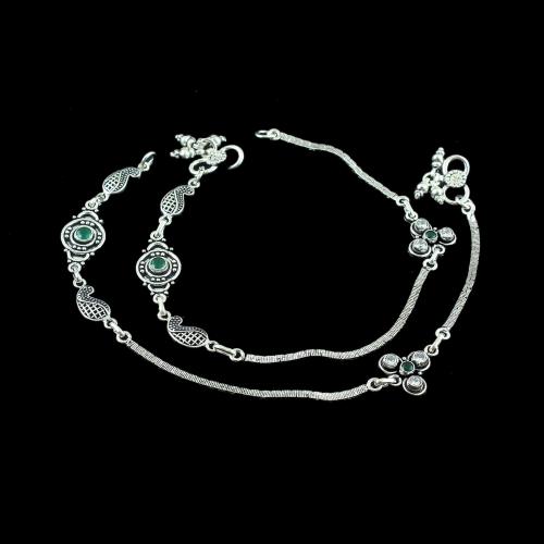 OXIDIZED SILVER CZ AND GREEN HYDRO ANKLET