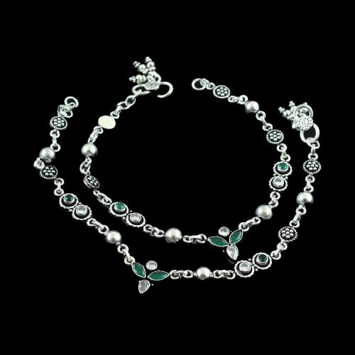 OXIDIZED SILVER CZ AND GREENHYDRO ANKLET
