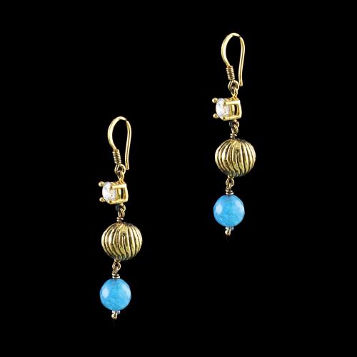 GOLD PLATED CZ AND BLUE  QUARTZ HANGING EARRINGS