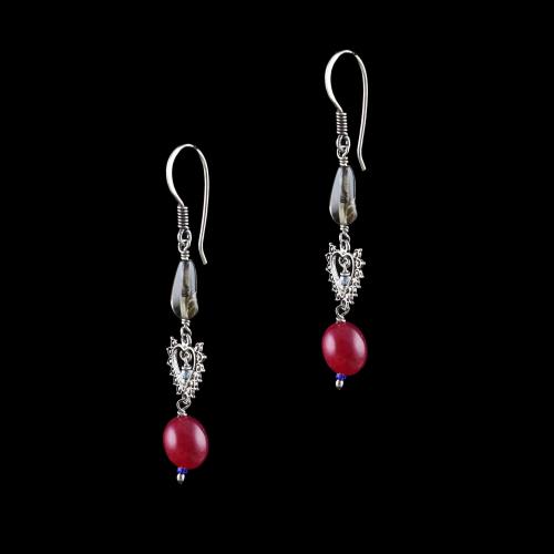 OXIDIZED SILVER RED ONYX HANGING EARRINGS