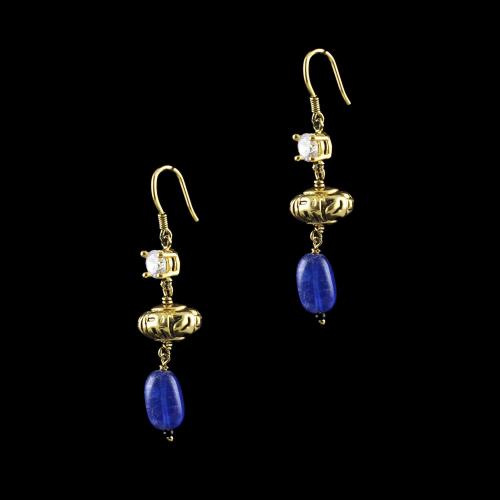 GOLD PLATED CZ AND BLUE JASPER HANGING EARRINGS